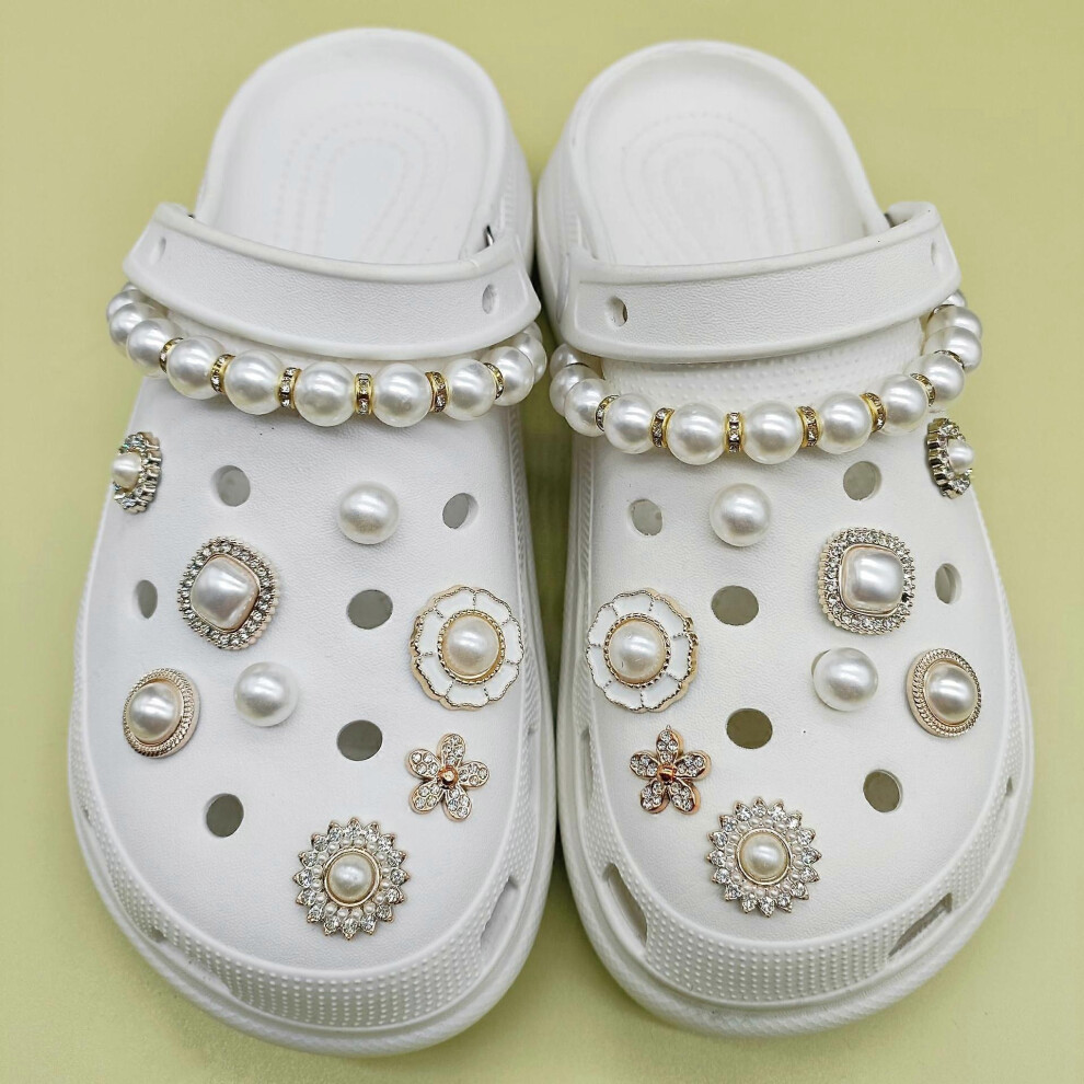 (As show, One size) Pearl detachable shoe flower (excluding shoes), shoe charm decoration, luxurious diamond sparkling charm, ladies' birthday par
