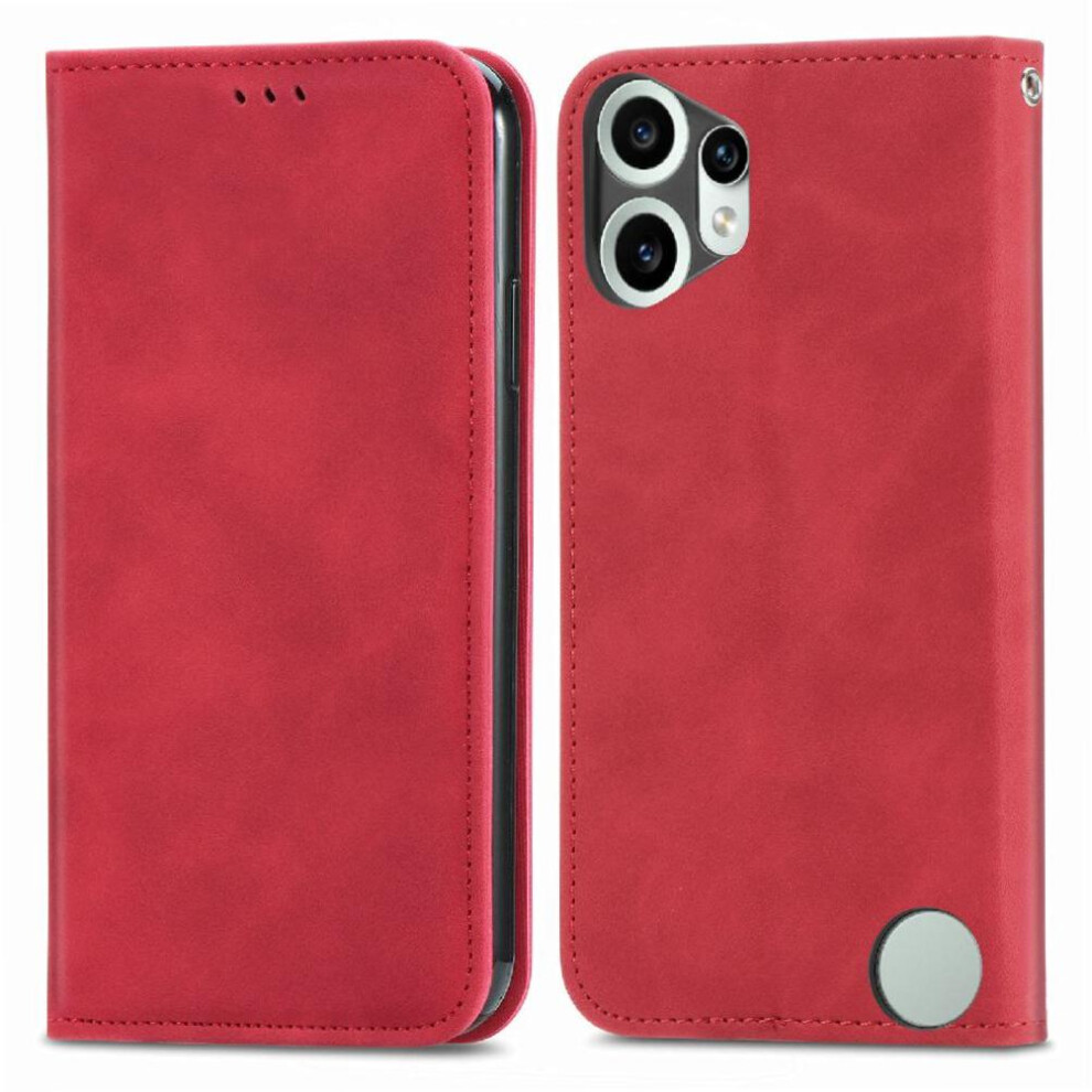 Photos - Case  Flip  for Nothing Cmf Phone 2 Pro Shockproof Flip Cover Leather  Simple Business Wallet(Red)