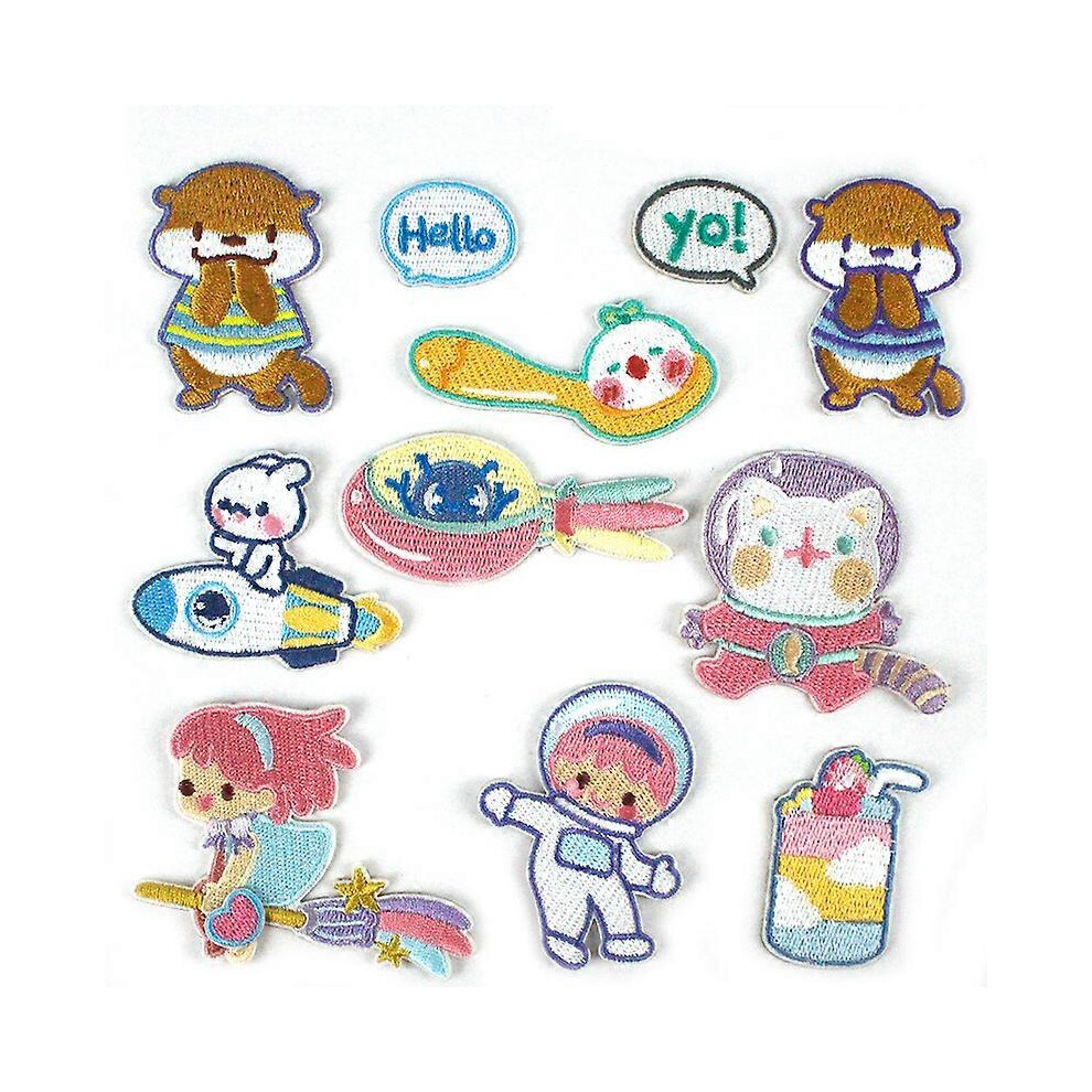 (As show, One size) Set of 9 self-adhesive patches for clothing, new cartoon girl astronaut head, embroidery, stickers for books, bags, shoes and clothes.