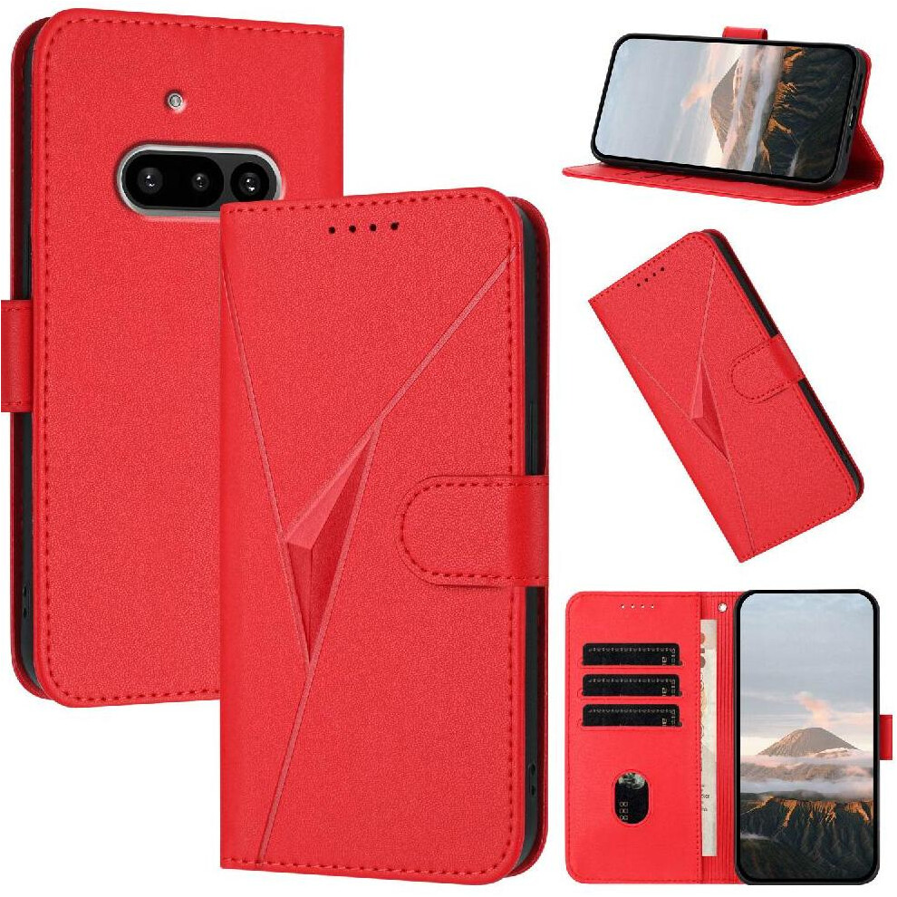 (Red) Flip Case For Nothing Phone 3A With Card Slots Premium Pu Leather Flip Protective Mobile Phone Anti-Fall With Kickstand Function Red 764563667901