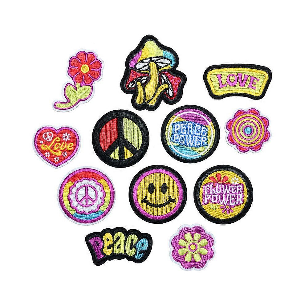 (As show, One size) A set of 12 cross-border hot selling colorful letters flower embroidery stickers new cartoon embroidery cloth stickers patch stickers