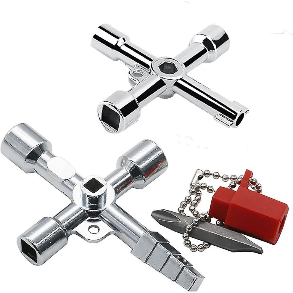 (As show, One size) 2 Pieces 4 Way Multi-Function Wrench, Multi-Function Utility Wrench, Universal Cross Wrench, for Multi-Function Wrench for Water,-image-OPC-PHPQWVT-NEW