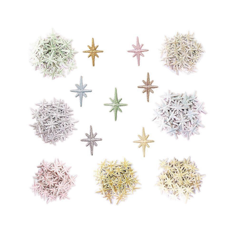 (As show, One size) A set of 7 self-adhesive cloth stickers five-pointed star patch stickers children's cartoon color iron-free embroidery stickers patch embroidery