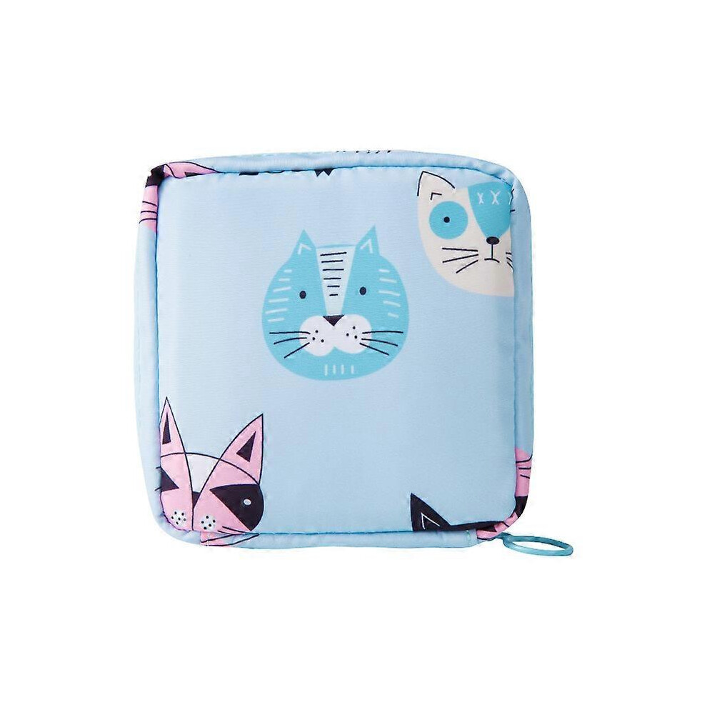 (As show, One size) The waterproof zipper bag can hold sanitary napkins, tissues (kitty blue cotton bag) or cosmetics, coin purse, nylon portable storage bag