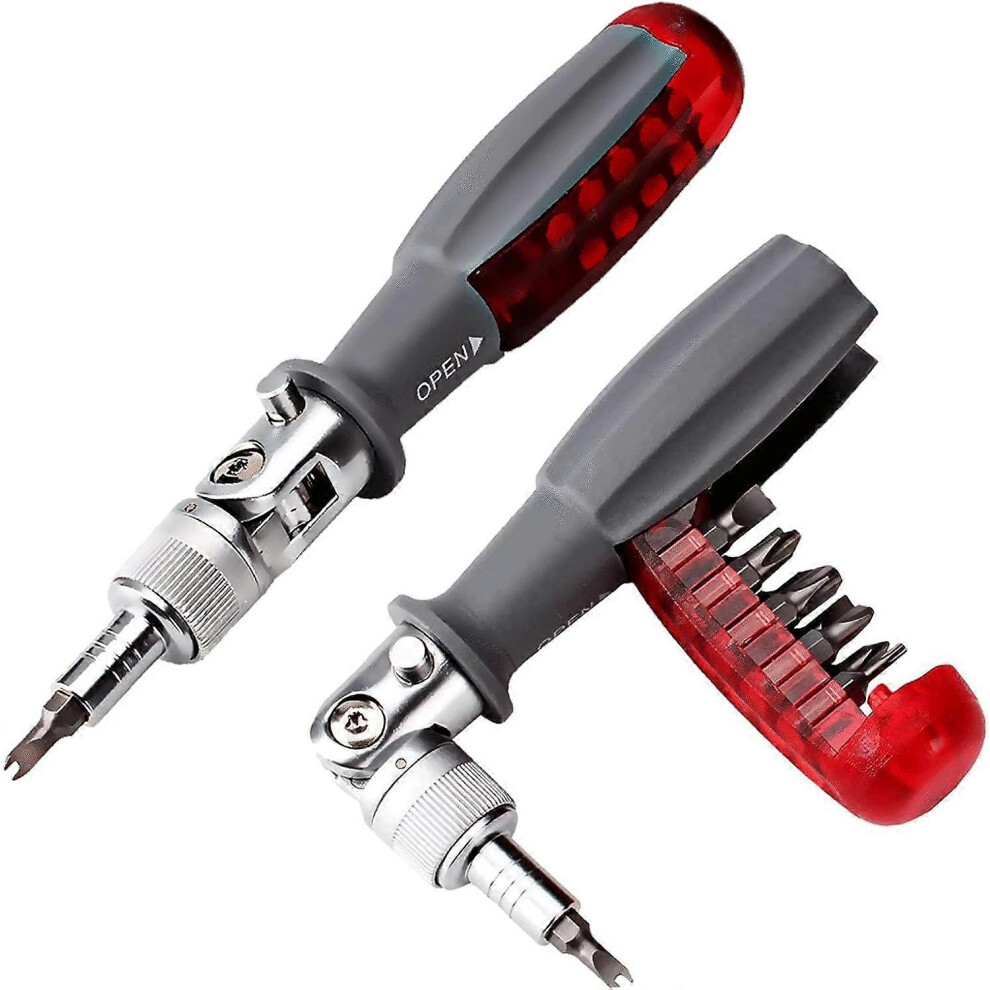 (As show, One size) Red, 1 Piece Ratchet Screwdriver with Magnetic Multi Bit, 10 in 1, Small Pocket Mini Screwdriver, Suitable for Home and Interior Car Accessory
