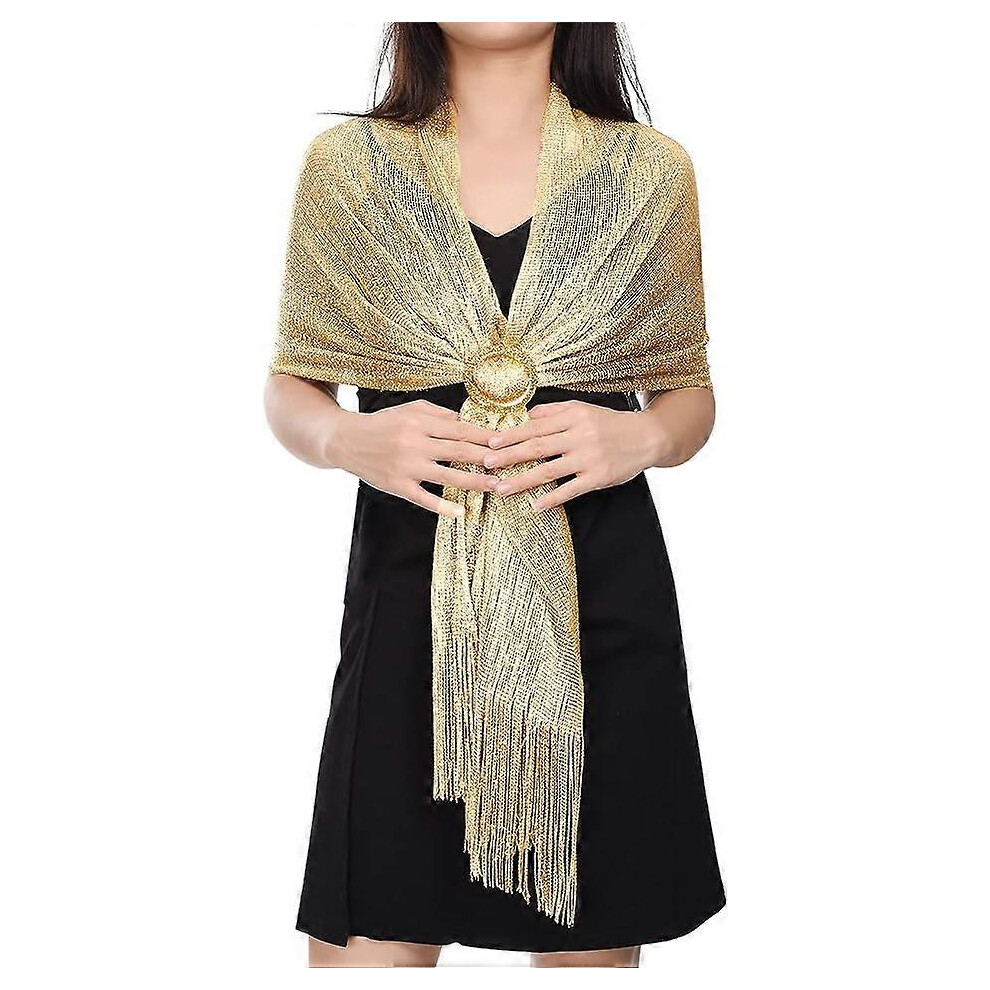 (As show, One size) Women Wedding Gold Scarf Shawl Stole Wedding Wrap Foulard for Evening Ceremonies Parties Celebrations Wedding