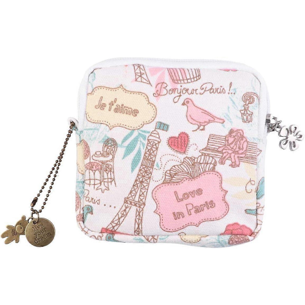 (As show, One size) Sanitary Napkin Storage Bag Zipper Tampon Large Capacity Sanitary Pad Organizer (Romantic Paris) (Random Color)