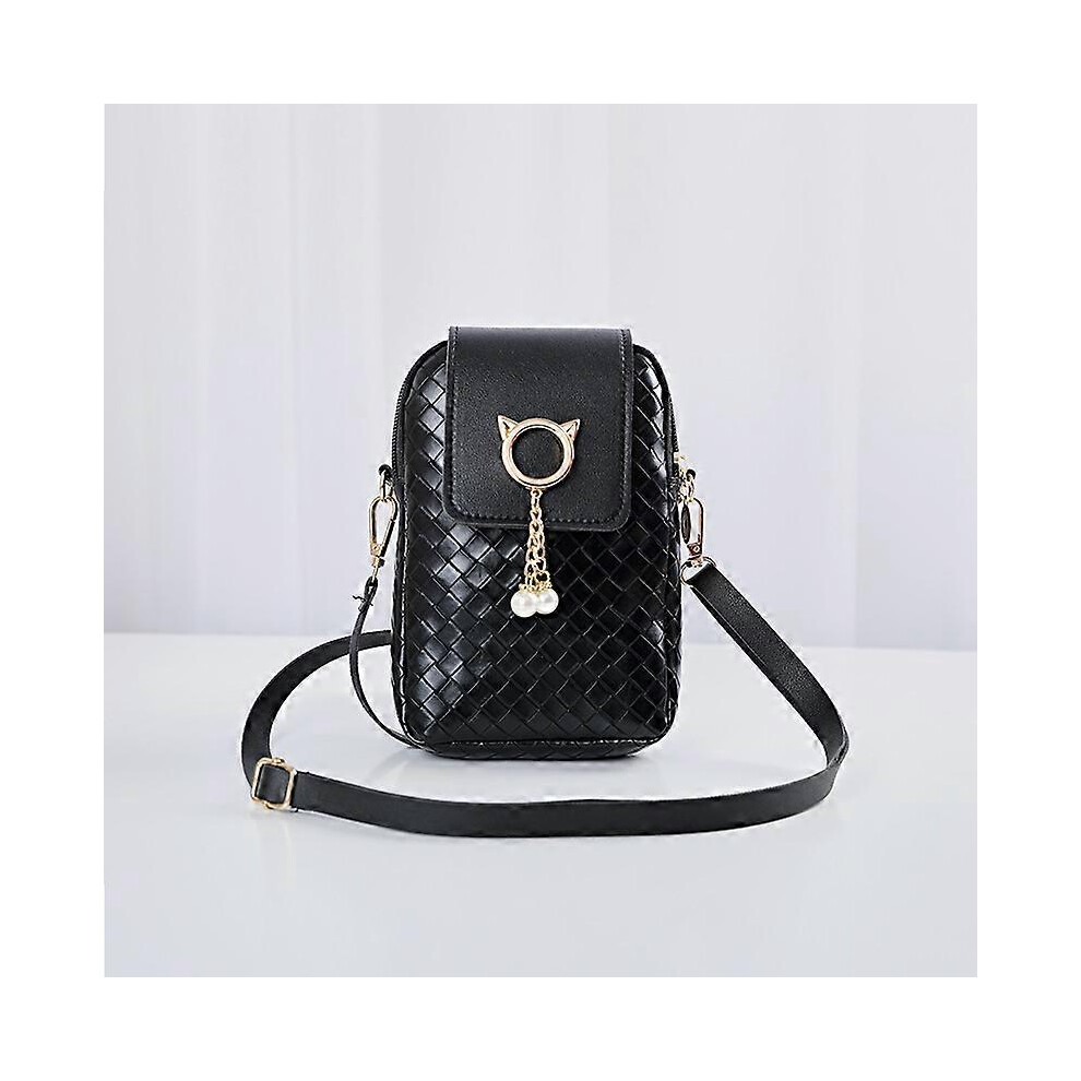 (As show, One size) Mobile Phone Bag Women Cute Pu Leather Mini Crossbody Bag with Pearl Pendant Adjustable Crossbody Girl Coin Purse