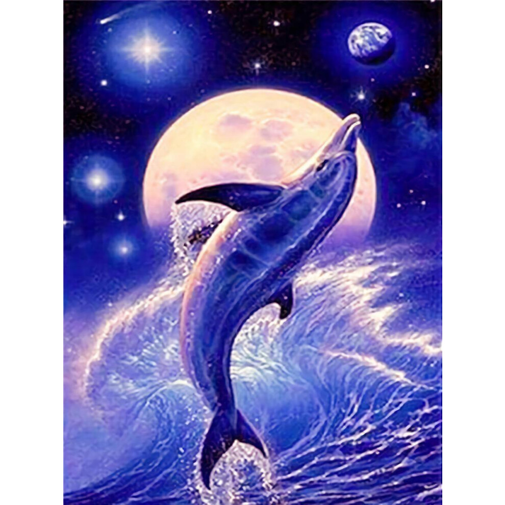 (As show, One size) Painted 30*40cmure 5D Diamond Full Diamond Cross Stitch (13)Dolphin Diamond Painting
