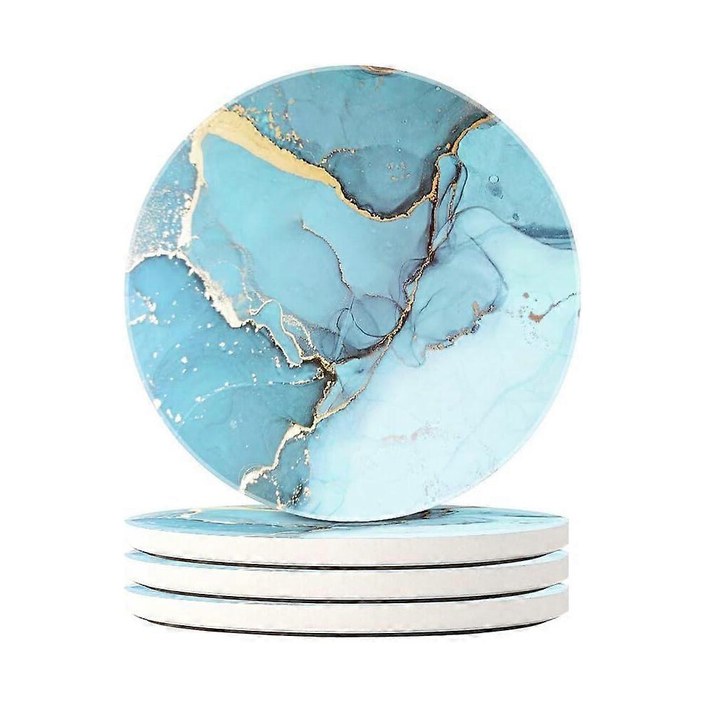 (As show, One size) Lot de 4 sous-Verres Ronds en (Bleu Ciel, Paquet de 4) Pierre absorbante avec Base en lige et Pierre en cramique, Dessous de Verre