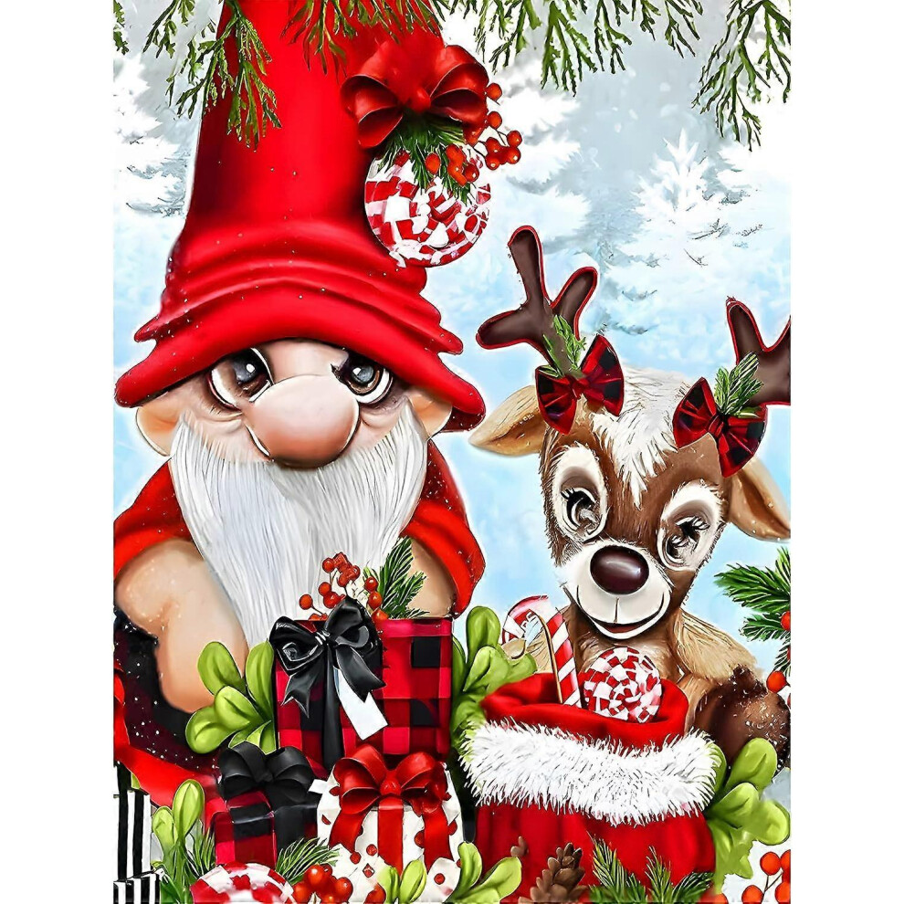 (As show, One size) DIY 5D Diamond Painting 5D Christmas Dwarf Deer 30x40 CM Comple Noel, Gnome Diamond Painting Full Rhinestones, 5D Diamond Painting