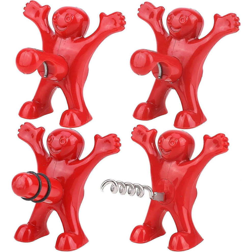 (As show, One size) 4 Pack Wine Bottle Stopper, Bottle Opener Set Wine Stopper, Wine Bottle Corkscrew, Gag Gift Wine Sealer,Beer Bottle Opener for Home Party Hotel Bar Gi