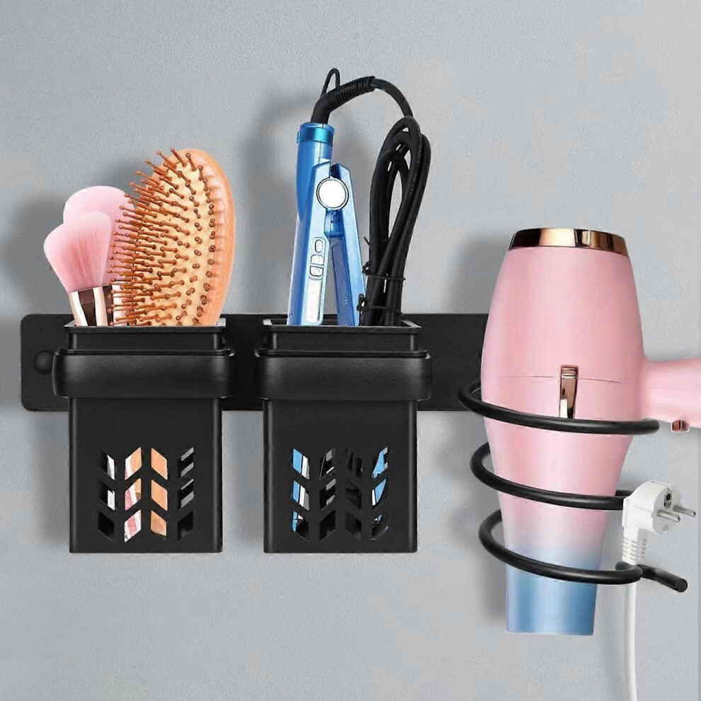 (As show, One size) Hair Dryer Holder, Aluminum Hair Straightener Holder with ABS Storage and Cable Tidy, Multifunctional Bath Rack for Storing Hair D
