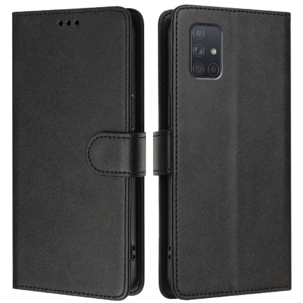 (Black) Classic Style Flip Case For Samsung Galaxy A71 4G Wallet Case Shockproof Rfid Blocking Magnetic Closure Card Holder Black 764563669752