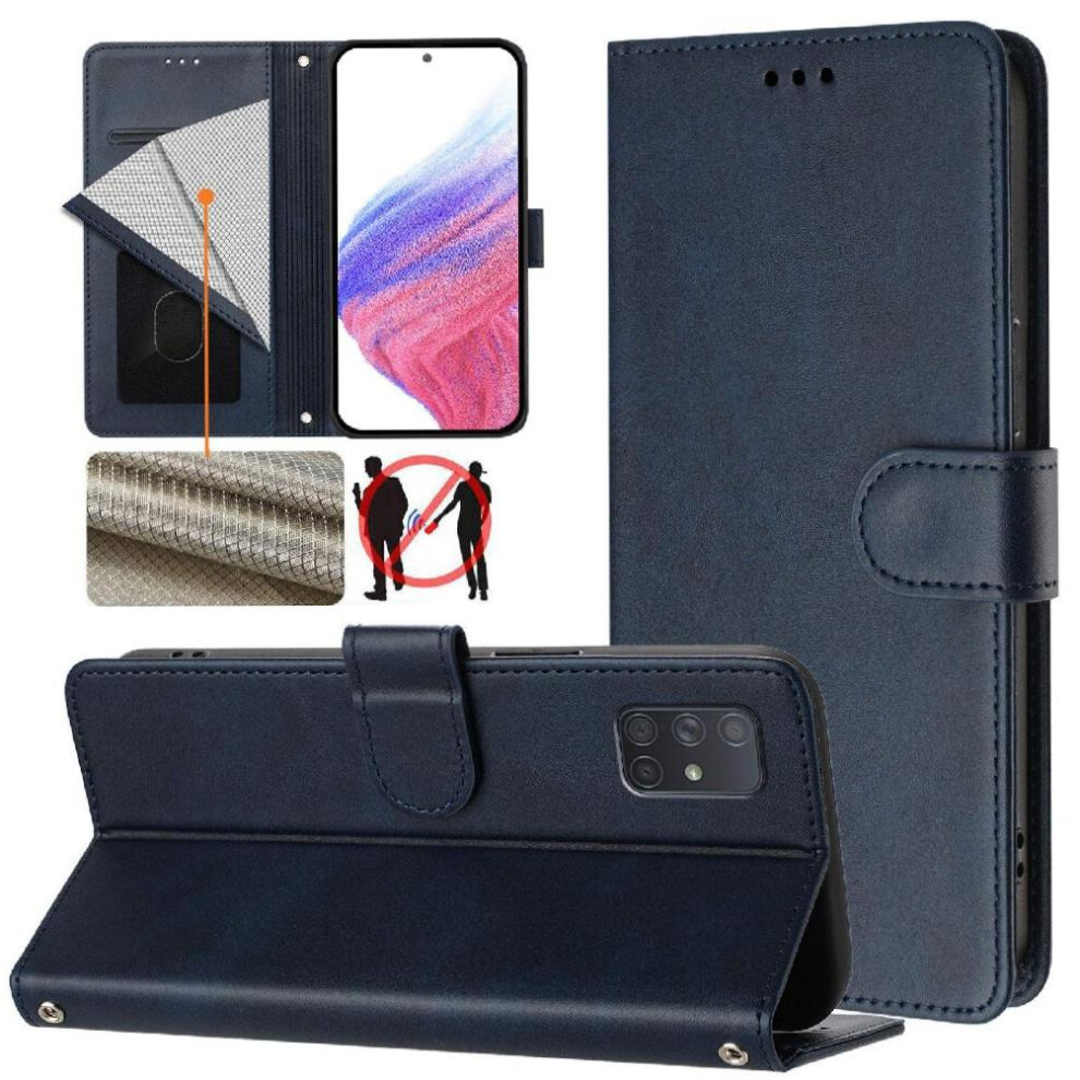 (Blue) Classic Style Flip Case For Samsung Galaxy A71 4G Wallet Case Shockproof Rfid Blocking Magnetic Closure Card Holder Blue 764563669776
