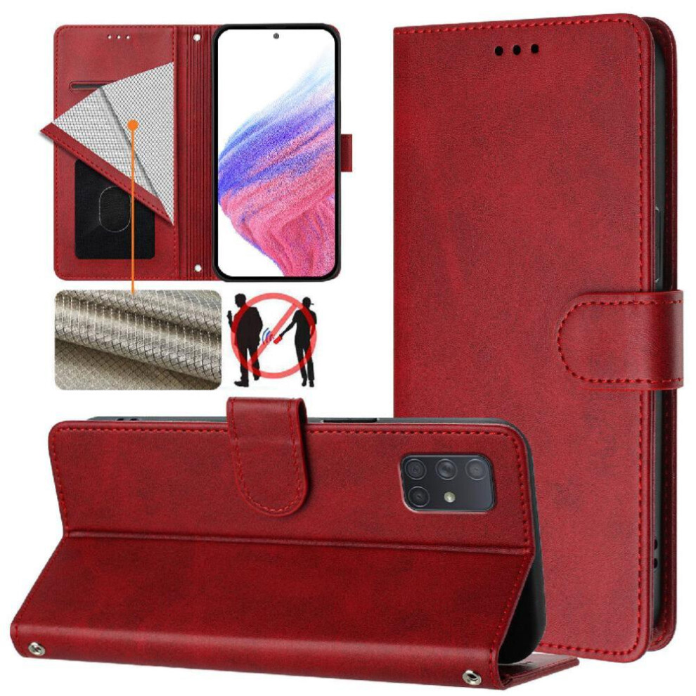(Red) Classic Style Flip Case For Samsung Galaxy A71 4G Wallet Case Shockproof Rfid Blocking Magnetic Closure Card Holder Red 764563669769