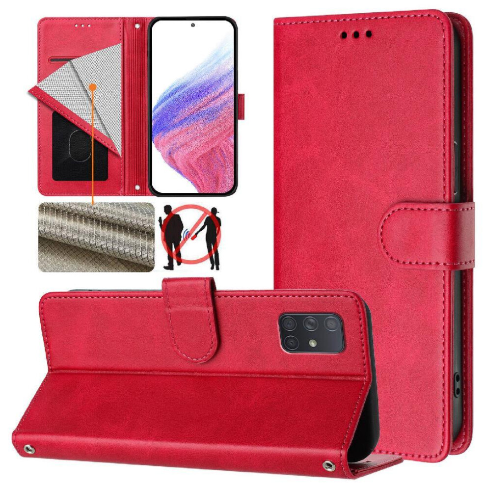 (Rose ) Classic Style Flip Case For Samsung Galaxy A71 4G Wallet Case Shockproof Rfid Blocking Magnetic Closure Card Holder Red 764563669783