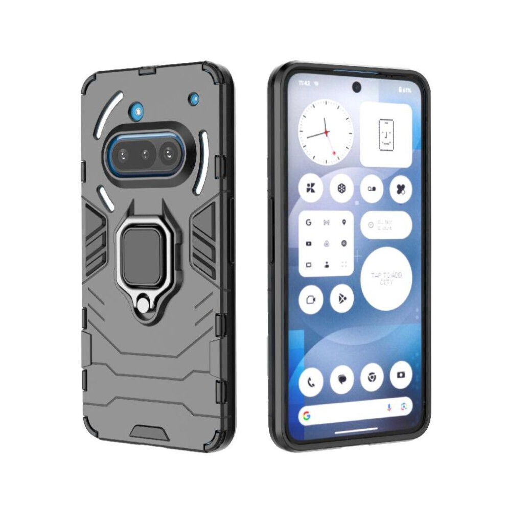 (Black) Case For Nothing Phone 3A Shockproof Cover 360Rotating Ring Military Drop Protection Kickstand Black 764563669806