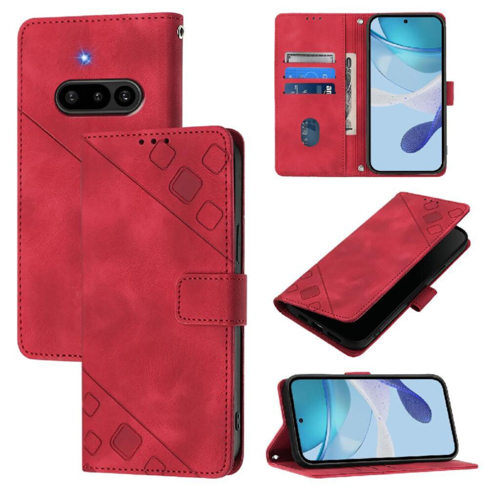 Photos - Case   for Nothing Phone 3a Wallet Flip Cover Card Holder Magnetic Leather(Red)