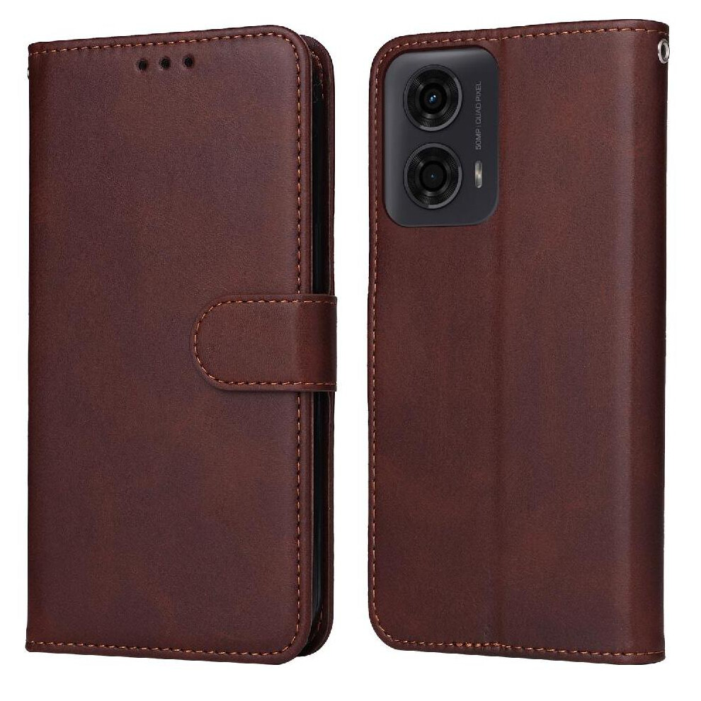 (Brown) Flip Case For Motorola Moto G04s Card Slots Flip Cover Magnetic Closure Precise Cutouts Brown 764563672660