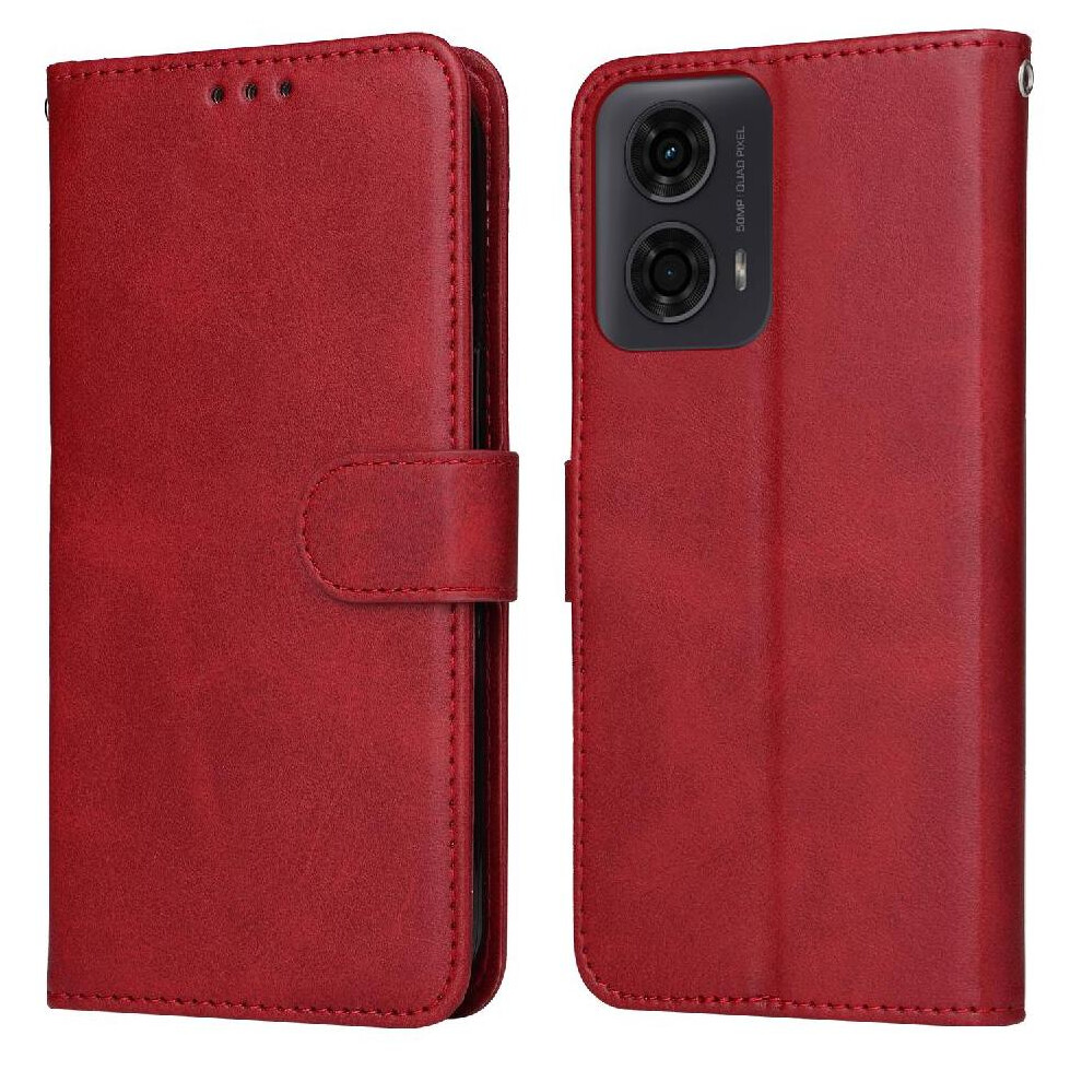 (Red) Flip Case For Motorola Moto G04s Card Slots Flip Cover Magnetic Closure Precise Cutouts Red 764563672684