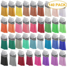 (As show, One size) 140 Pcs/Set Mixed Colors Tassels Bulk Acrylic Keychain Leather Keychain Charms