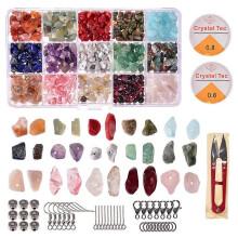 (As show, One size) 1 Set Natural Irregular Gemstones Beads Kit with Jump Rings Ear Hooks Scissors Lobster Clasps for DIY Jewelry Making Accessories