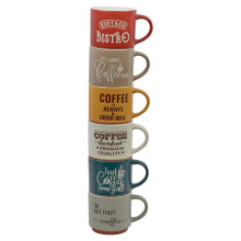 (120ml) 6 Coloured Stoneware Coffee Tea Espresso Mugs Vintage Café Style Retro Set