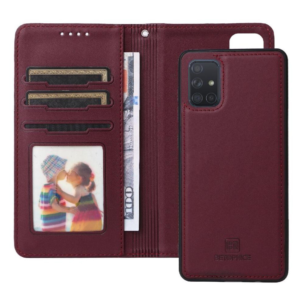 (Red) Flip Case For Samsung Galaxy A71 4G Rfid Blocking Wireless Charging Flip Cover Detachable Design Wallet Red 764563673131