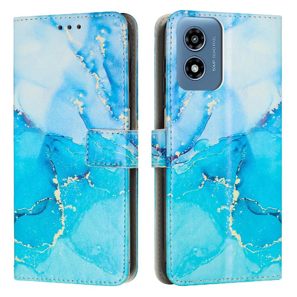 (Bluish ) Flip Case For Motorola Moto G04/G24 Card Insertion Painted Marble Wallet Case Buckle Flap Green 764563674701