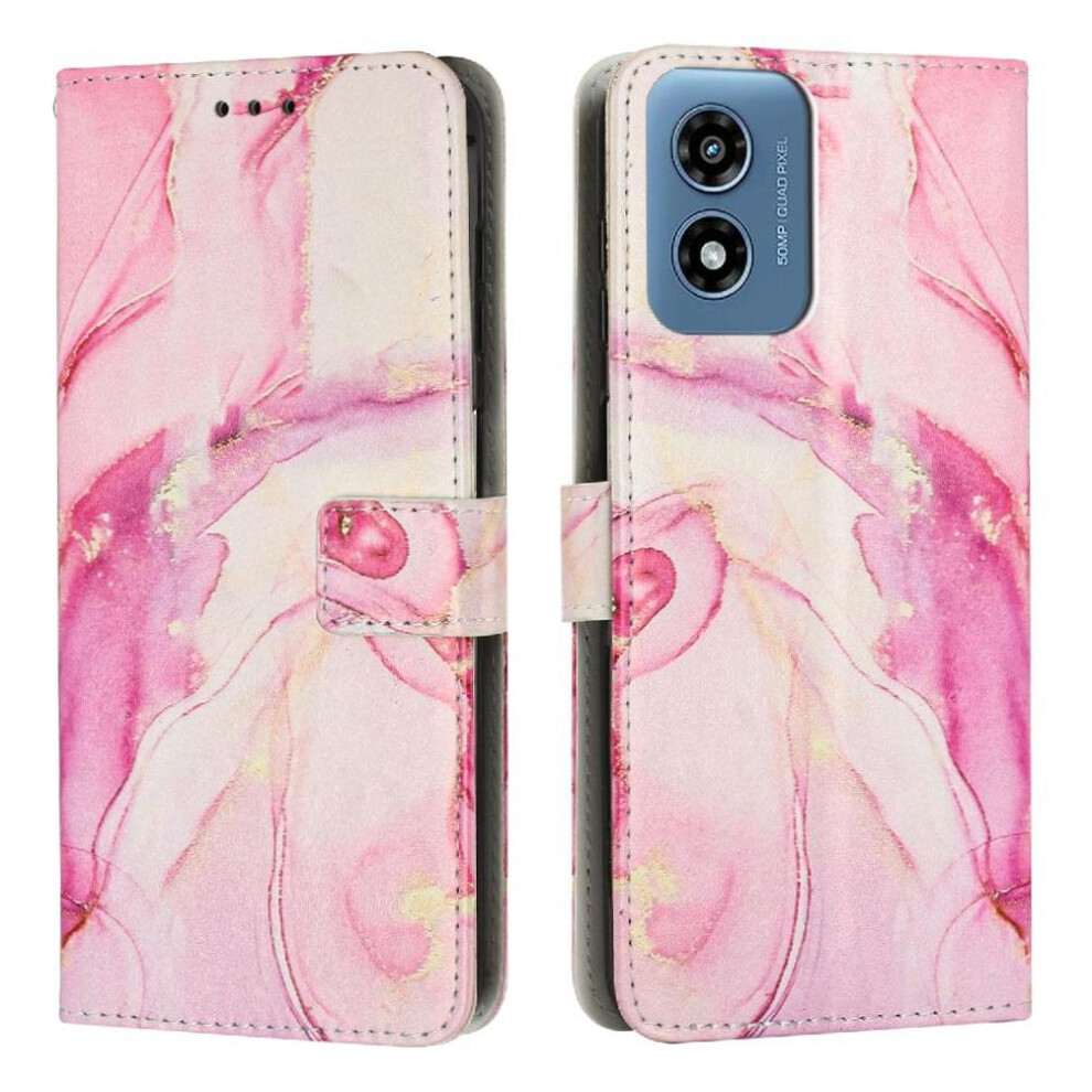 (Rose ) Flip Case For Motorola Moto G04/G24 Card Insertion Painted Marble Wallet Case Buckle Flap Gold 764563674688