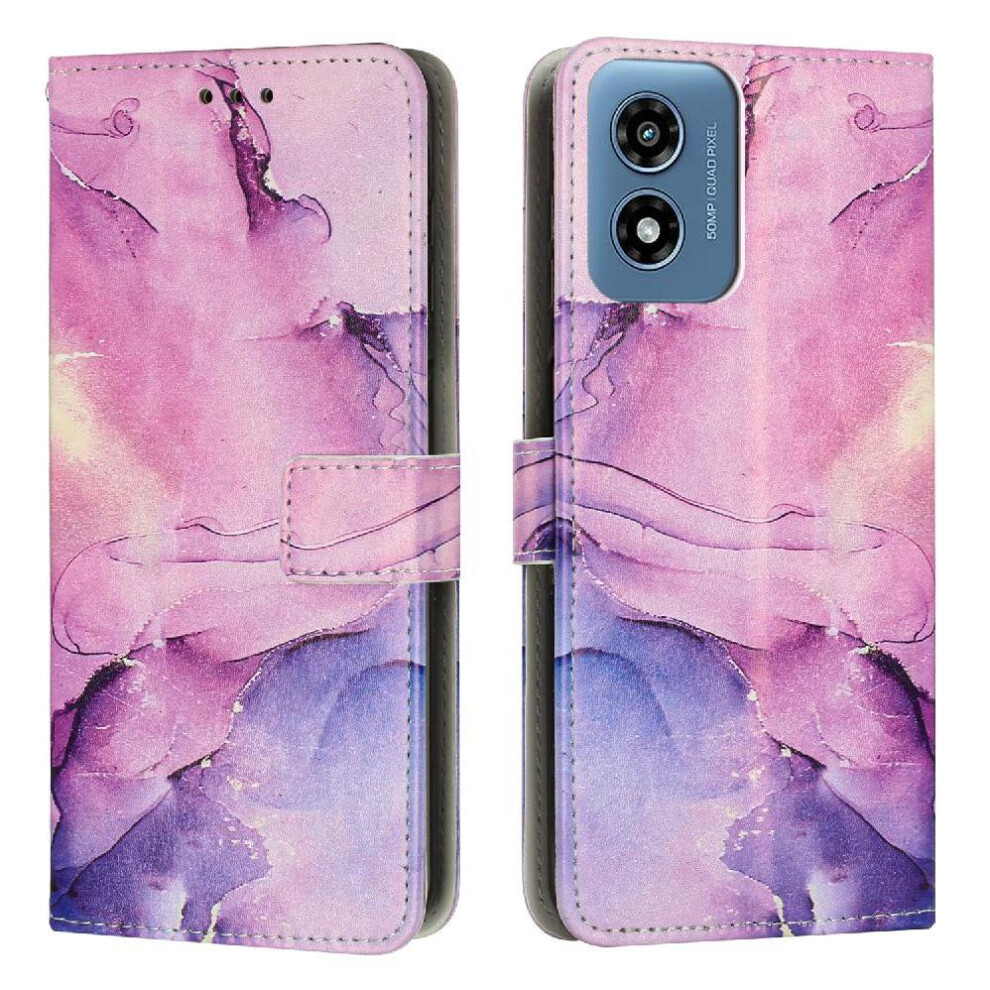 (Purple) Flip Case For Motorola Moto G04/G24 Card Insertion Painted Marble Wallet Case Buckle Flap Purple 764563674664