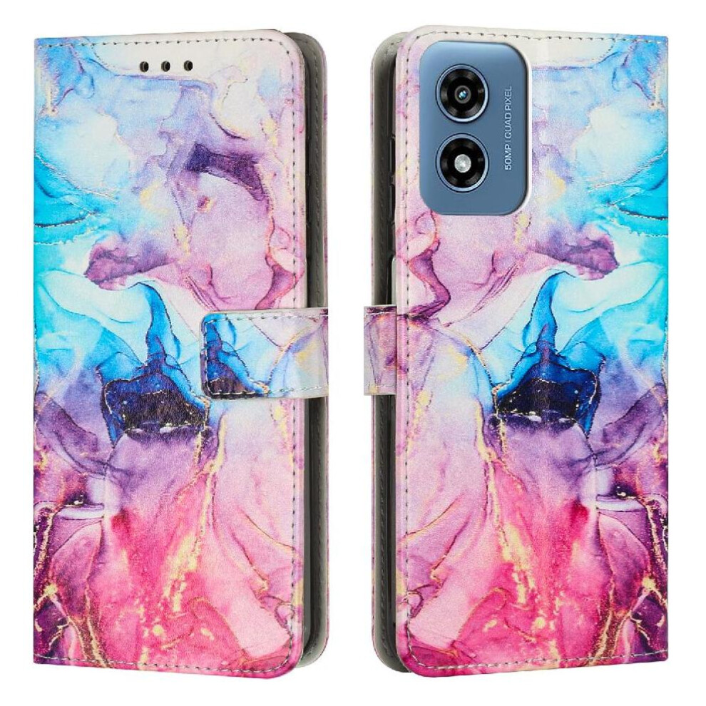 (Pinkish ) Flip Case For Motorola Moto G04/G24 Card Insertion Painted Marble Wallet Case Buckle Flap Purple 764563674695