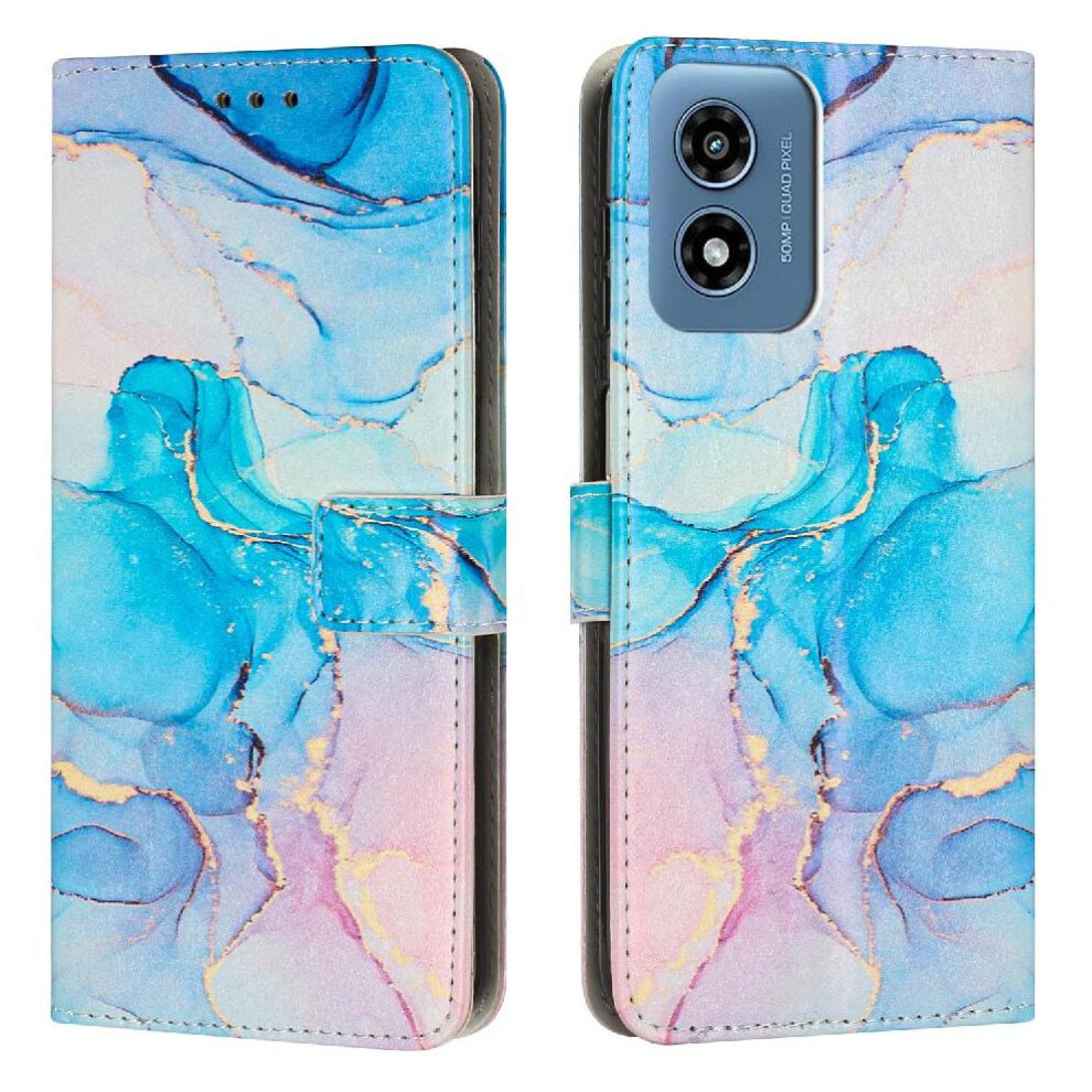 (Soft ) Flip Case For Motorola Moto G04/G24 Card Insertion Painted Marble Wallet Case Buckle Flap Green 764563674671