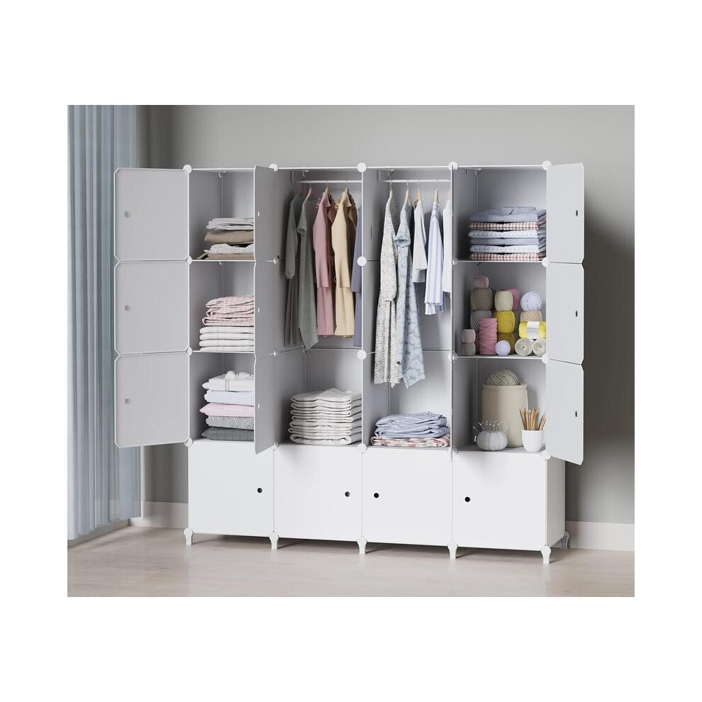 (Default) Portable Wardrobe Foldable Closet with 16 Compartments and Clothes Hanging Rails for Bedroom Storage-image-OPC-PHPR2T7-NEW