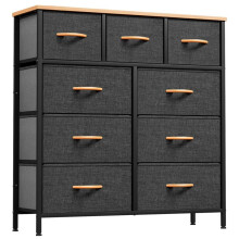 (Dark gray) Fabric Chest of Drawers 9 Drawer Dresser, Bedroom Bedside Storage Organizer Unit,