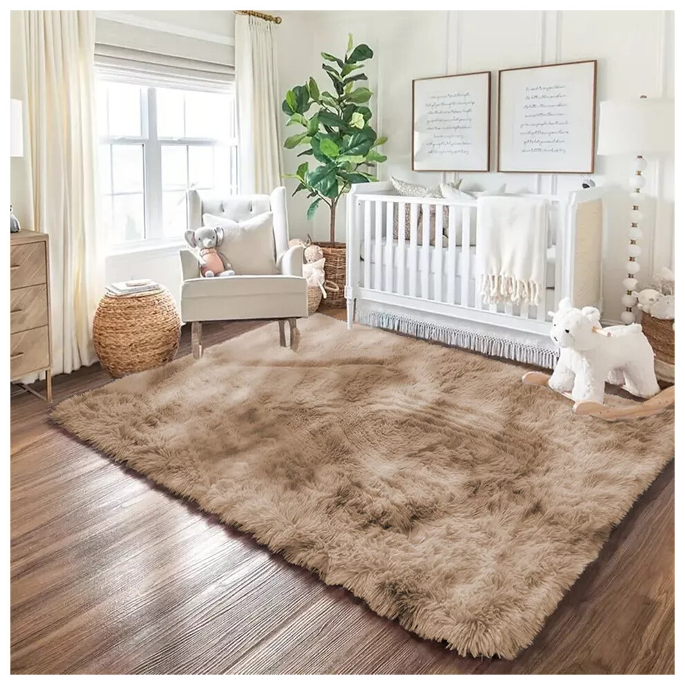 Yorkshire Bedding (Tye Dye Beige, 120Cm X 170Cm (4Ft X 5Ft 8")) Large Non Slip Rugs Soft Shaggy Fluffy Runner Rug & Bath Door Mats Black