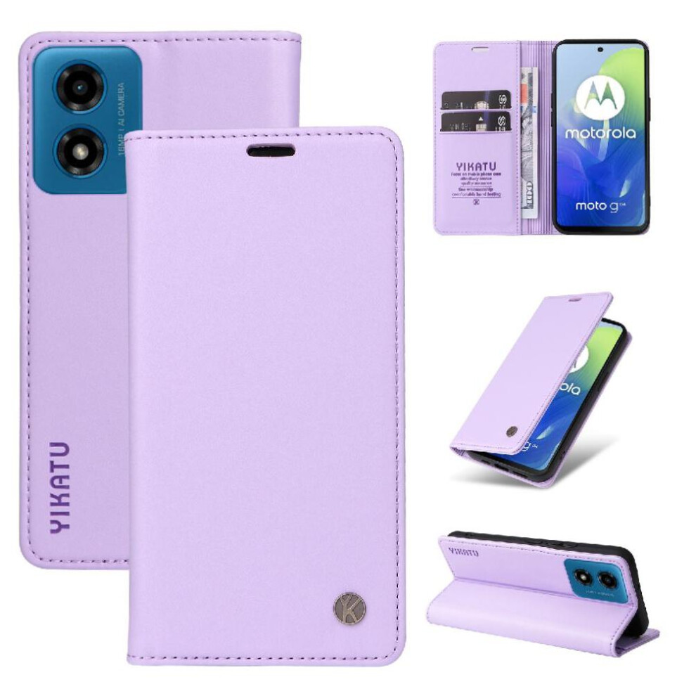 (Purple) Flip Case For Motorola Moto G04/G24 And Stand Functionality Strong Magnetic Attraction Faux Leather And Full Matte Tpu With Card Slots Purple 764563675814