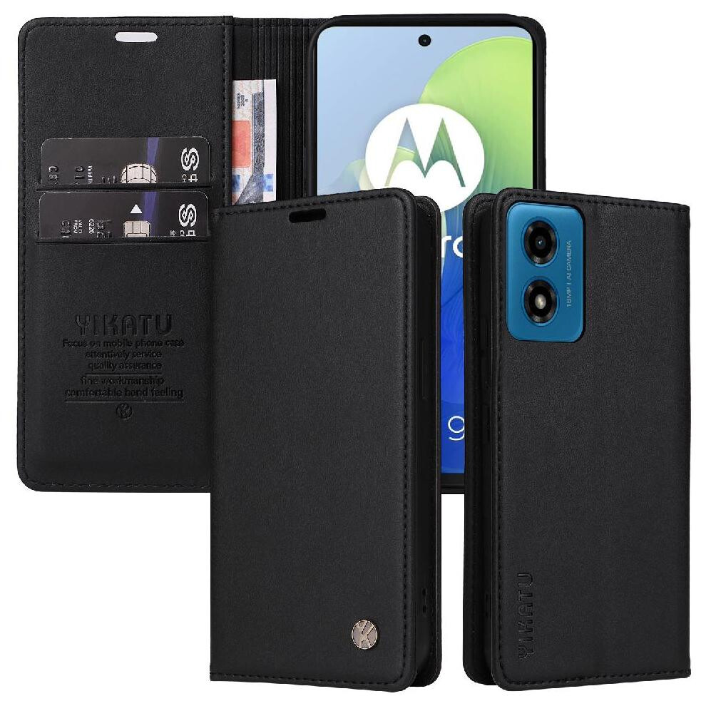 (Black) Flip Case For Motorola Moto G04/G24 And Stand Functionality Strong Magnetic Attraction Faux Leather And Full Matte Tpu With Card Slots Black 764563675807