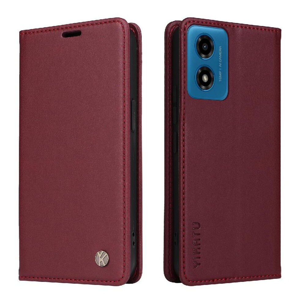 (Red) Flip Case For Motorola Moto G04/G24 And Stand Functionality Strong Magnetic Attraction Faux Leather And Full Matte Tpu With Card Slots Red 764563675838