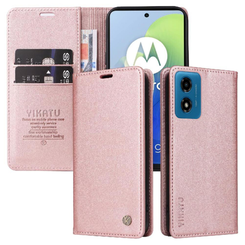 (Pink) Flip Case For Motorola Moto G04/G24 And Stand Functionality Strong Magnetic Attraction Faux Leather And Full Matte Tpu With Card Slots Pink 764563675821
