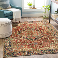 (Spacious Living Room Rug (6ft 6in x 9ft 6 in)) Majestic Red Traditional Rug - Soft & Anti-Slip