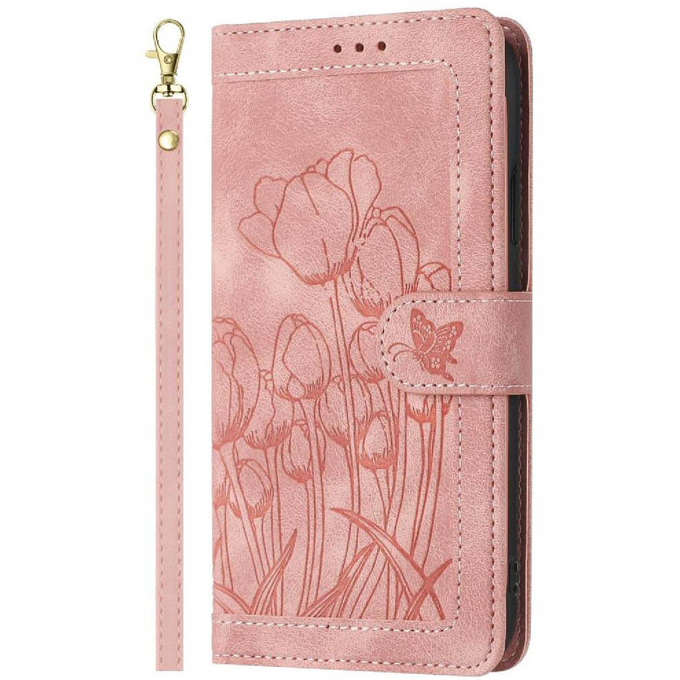 (Pink) Wallet Case For Samsung Galaxy A71 4G Magnetic Closure Tulip Embossed Flip Case Wrist Strap Kickstand Pu Leather Pink 764563676903