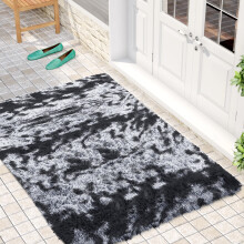 (TYE DYE GREY, 60cm x 110cm (2ft x 3ft 7")) Large Non Slip Rugs Soft Shaggy Fluffy Runner Rug & Bath Door Mats