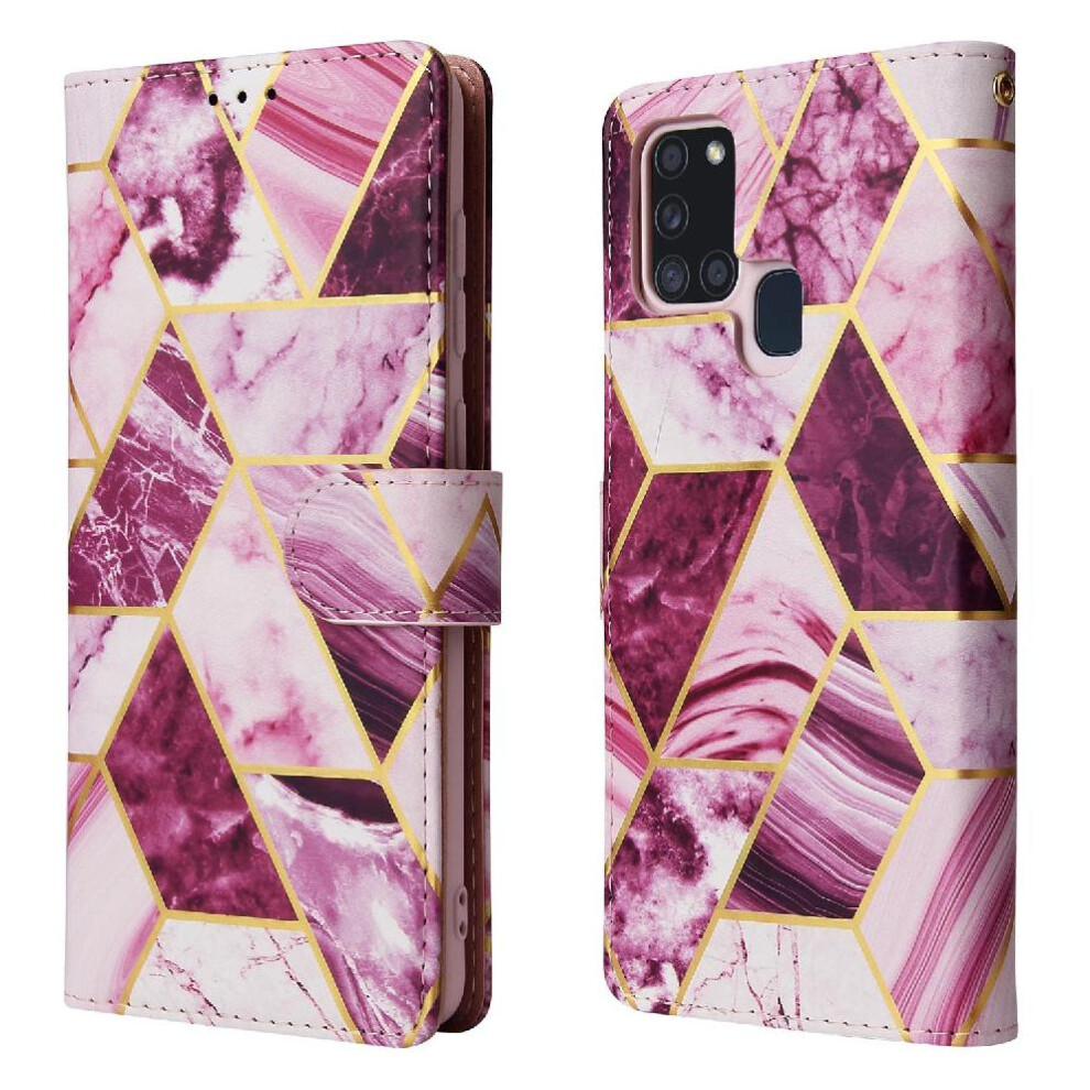 (Purple) Wallet Case For Samsung Galaxy A21s Wallet Case Magnetic Closure Wrist Strap Kickstand Pu Leather Purple 764563677405