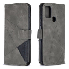 (Gray ) Flip Case for Samsung Galaxy A21s Shockproof Protective Card Holder Kickstand Magnetic Pu Leather
