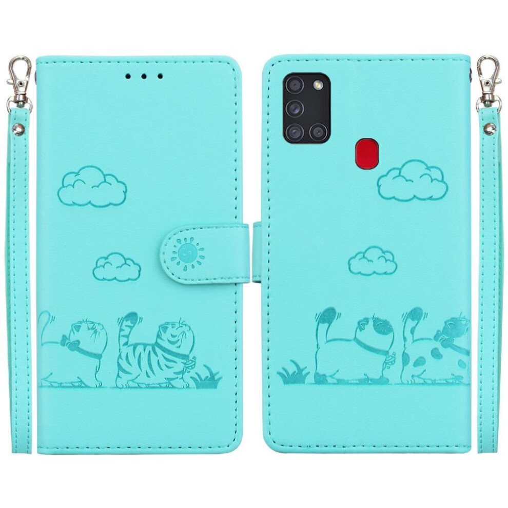 (Green) Flip Case For Samsung Galaxy A21s Leather Wallet Cat Rfid Card Slot Holder Kickstand Green 764563678440
