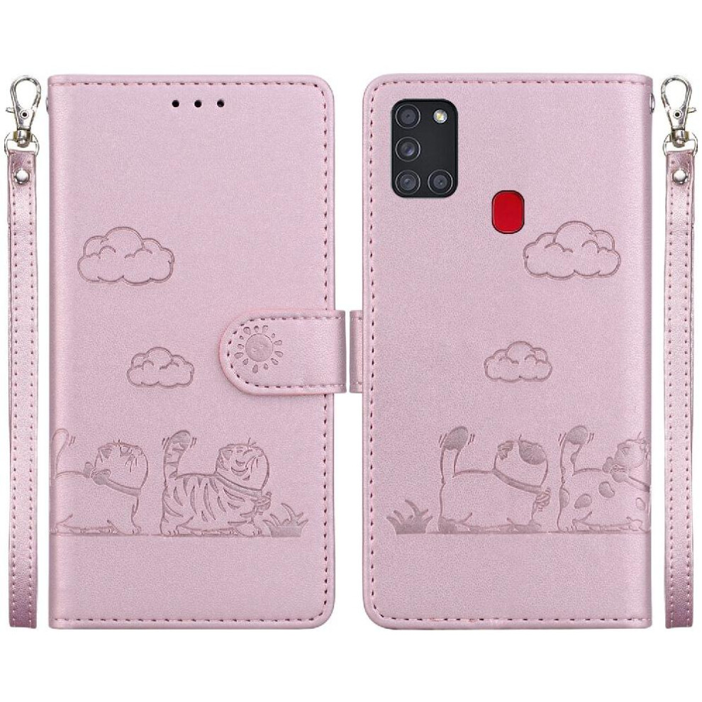(Pink) Flip Case For Samsung Galaxy A21s Leather Wallet Cat Rfid Card Slot Holder Kickstand Pink 764563678433