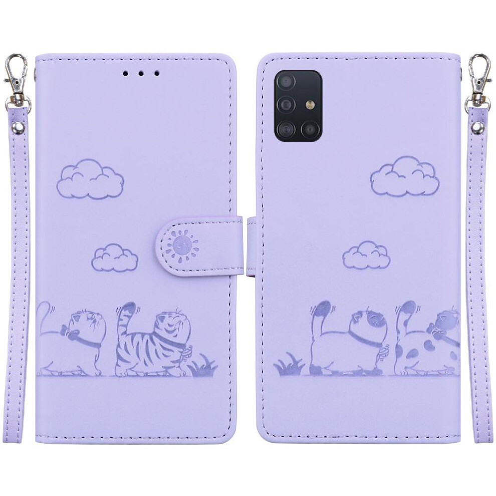 (Purple) Flip Case For Samsung Galaxy A71 4G Card Slot Holder Kickstand Leather Wallet Cat Rfid Purple 764563678518