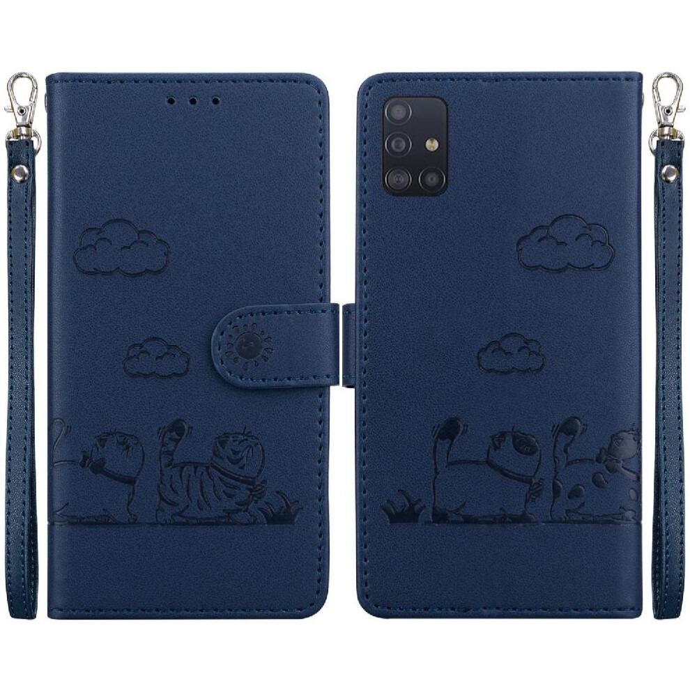(Blue) Flip Case For Samsung Galaxy A71 4G Card Slot Holder Kickstand Leather Wallet Cat Rfid Blue 764563678532